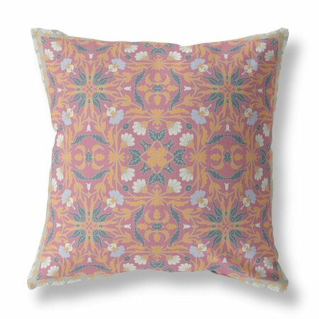PALACEDESIGNS 26 in. Gold Magenta & Orange Paisley Indoor & Outdoor Throw Pillow PA3100459